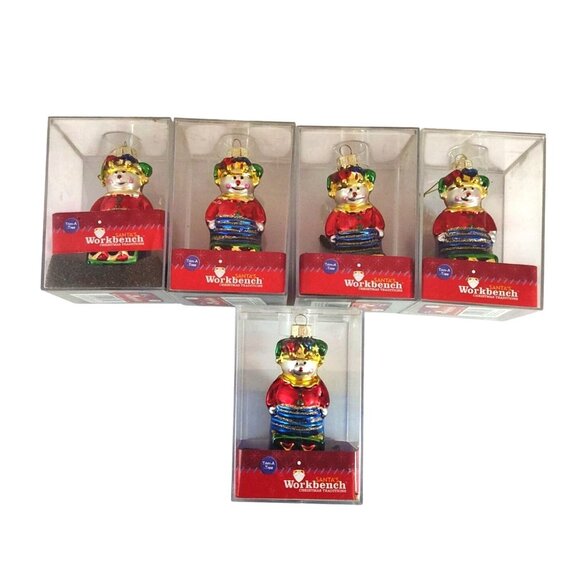 Vintage Santas Workbench Jack In The Box Blown Glass Christmas Ornament Set Of 5 - Picture 7 of 8